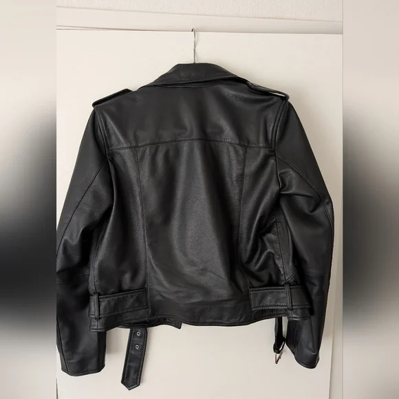 Quince Black Leather Biker Jacket with Silver Hardware - Picture 2 of 2